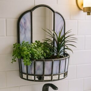 Vtg Art Deco Handmade Soldered Stained Glass Pocket Wall Holder Display#1205257